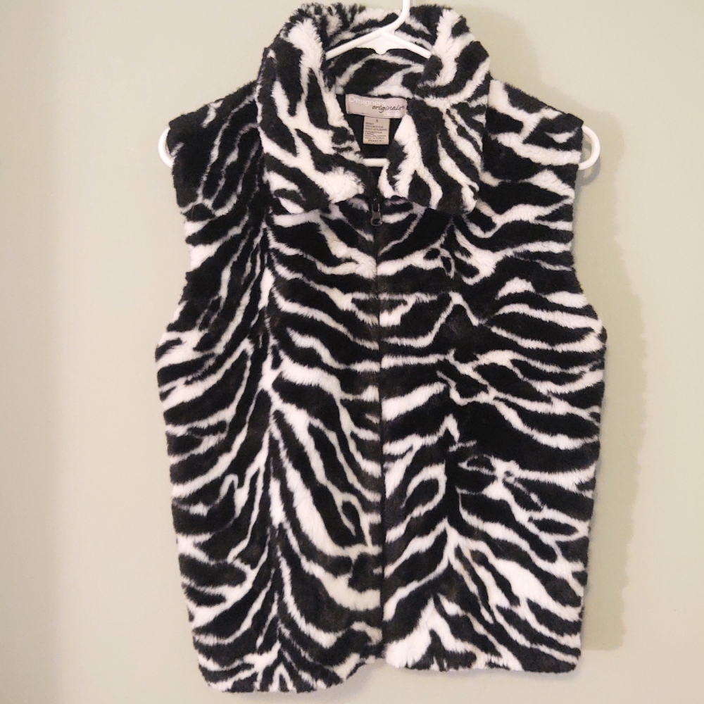 DESIGNERS ORIGINALS STUDIO Black White Zebra Print Faux Fur Vest Size Small